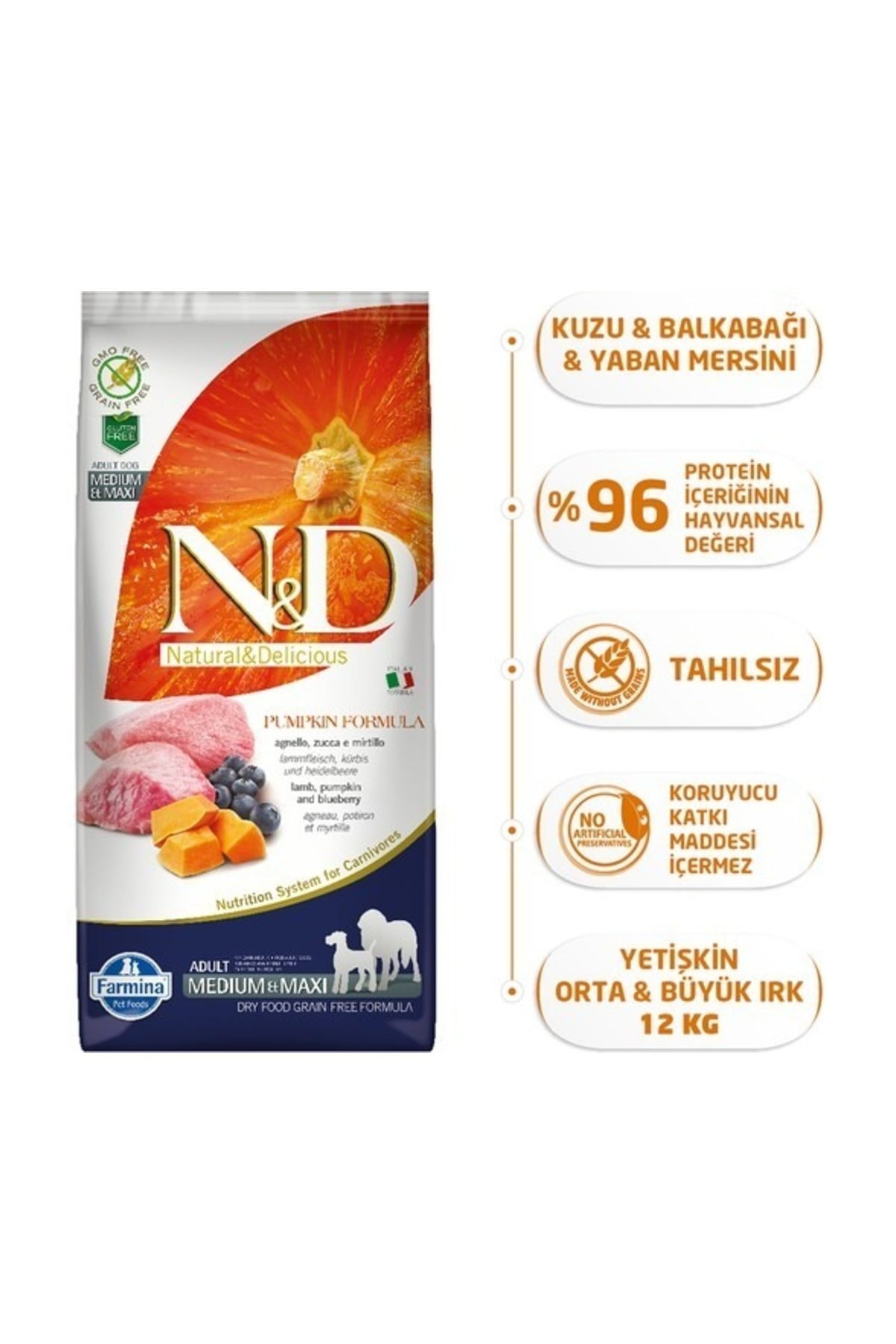 Nd Pumpkin Kuzu Etli Adult Med.Maxi Tahılsız Köpek Maması - 12 Kg Nd Pumpkin Kuzu Etli Adult Med.Maxi Tahılsız Köpek Maması - 12 Kg
