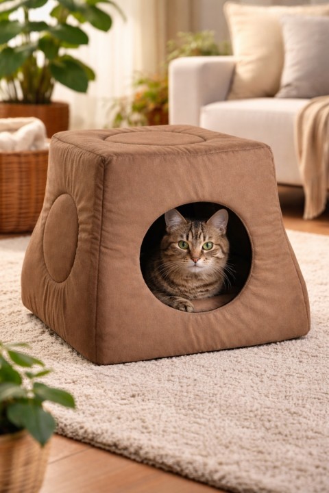 Trompet's Kahverengi Yıkanabilir 3 Fonksiyonlu Kedi Yatağı