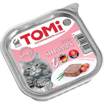 Tomi Kedi Karidesli Alüminyum Yaş Mama 100gr (pate) Tomi Kedi Karidesli Alüminyum Yaş Mama 100gr (pate)